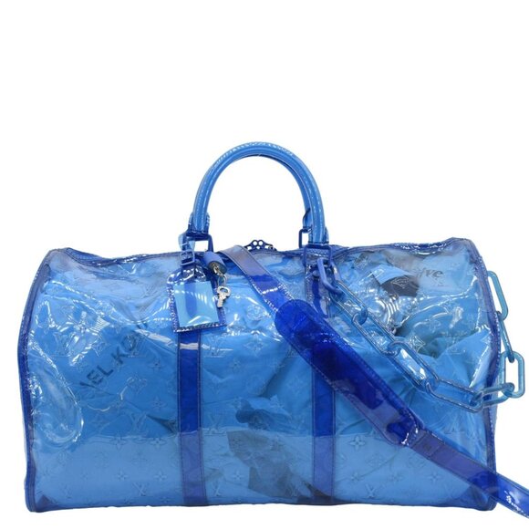 Louis Vuitton Keepall 50 Bandouliere Transparent PVC Travel Bag Blue - Picture 1 of 16